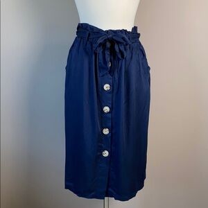 Royal & Reese Boutique Paper Bag Waist Skirt Faux Button-Up Preppy Navy Large